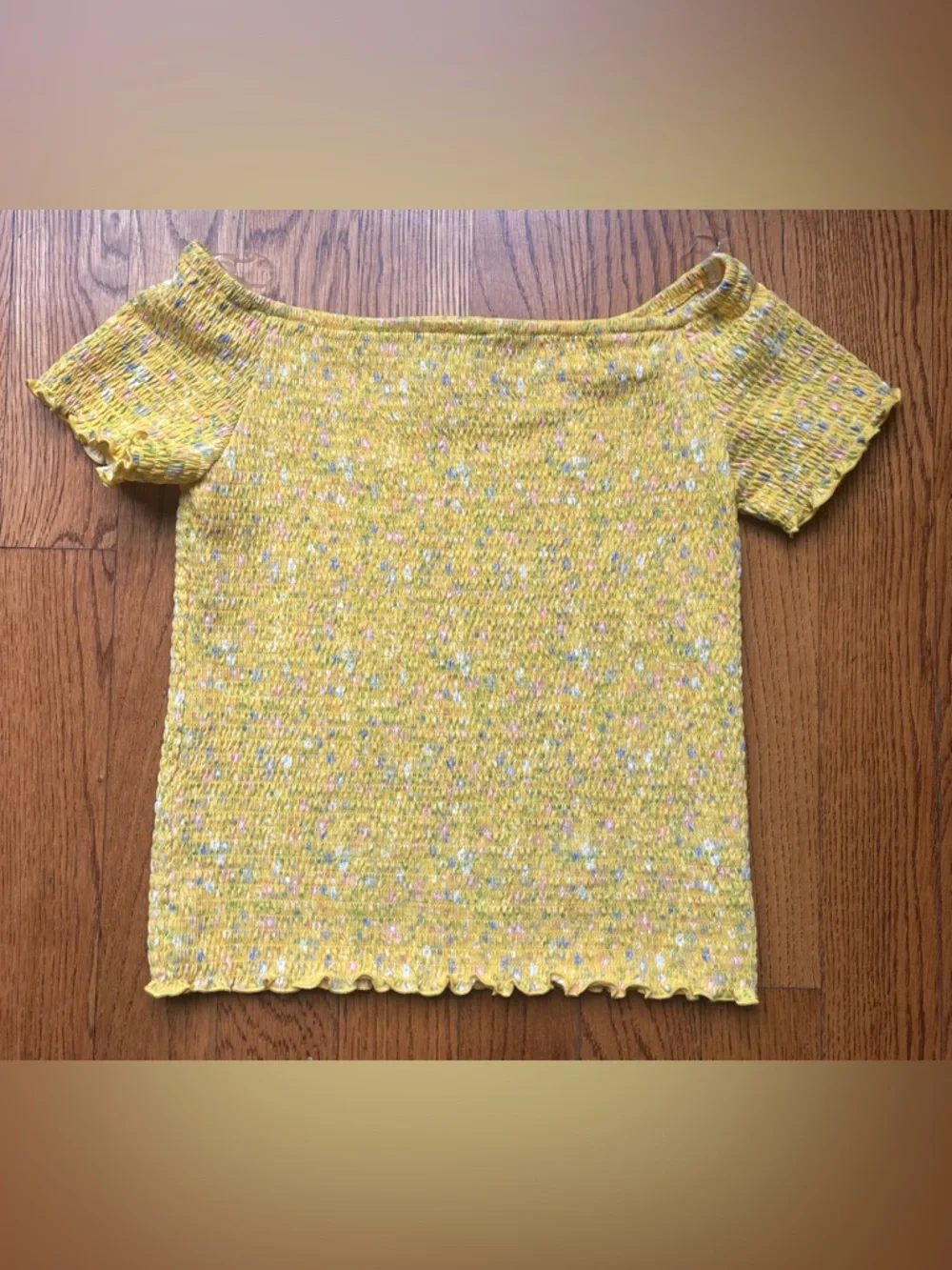 Art Class Yellow Girls Smocked Off-Shoulder Girls 14-16 Ruffle Sleeve Stretch